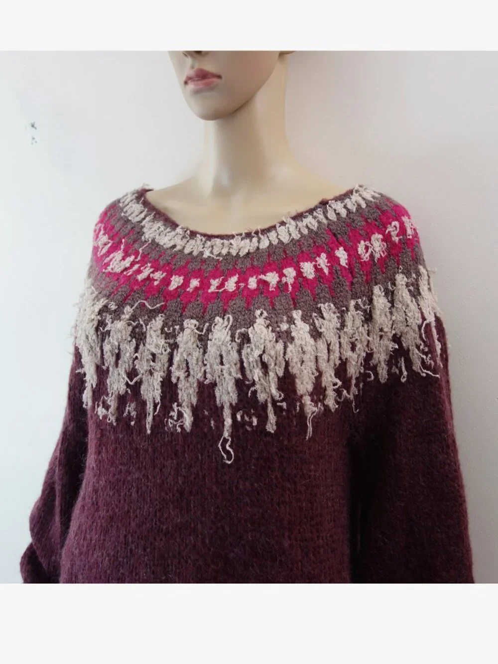 Free People Baltic Fair Isle Maroon Wool Alpaca blend Sweater (M) EUC